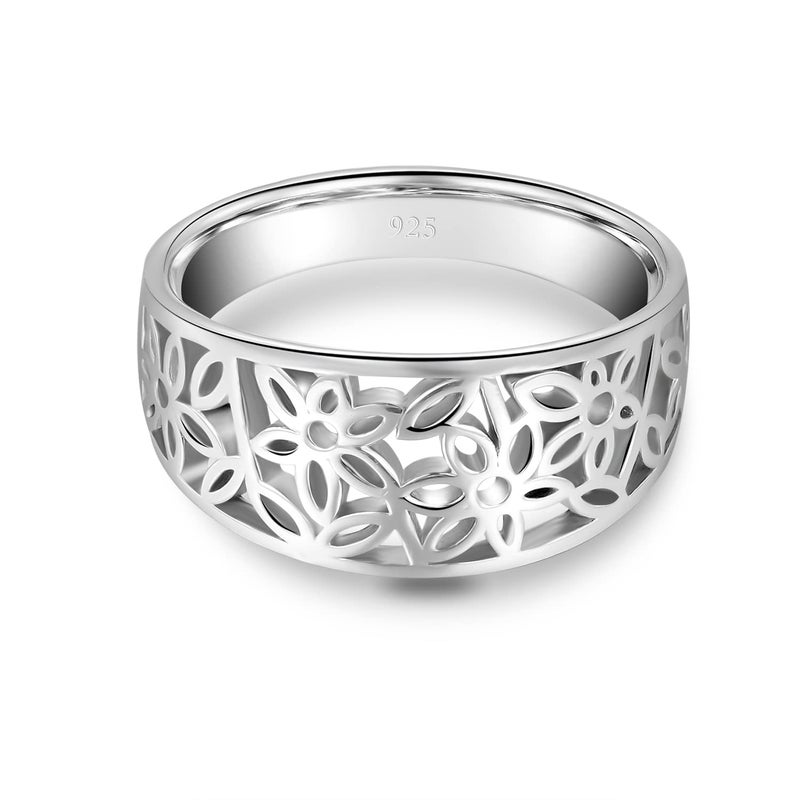 BORUO 925 Sterling Silver Ring, High Polish Tarnish Resistant Comfort Fit Victorian Leaf Filigree Vintage Style Ring Size 9 - Image 2